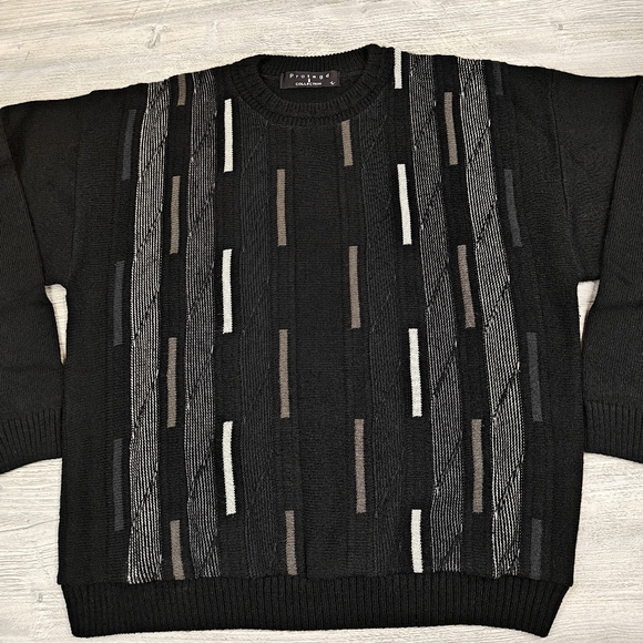 Protege Collection Men's L Vintage Cosby-Style Sweater Black Acrylic Made in USA - Picture 3 of 6